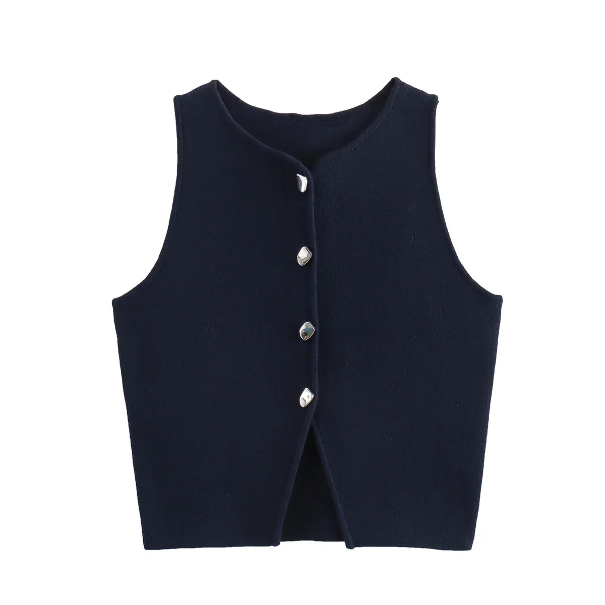 Knit Cropped Vest - Sleeveless Button Sweater Vest for Women