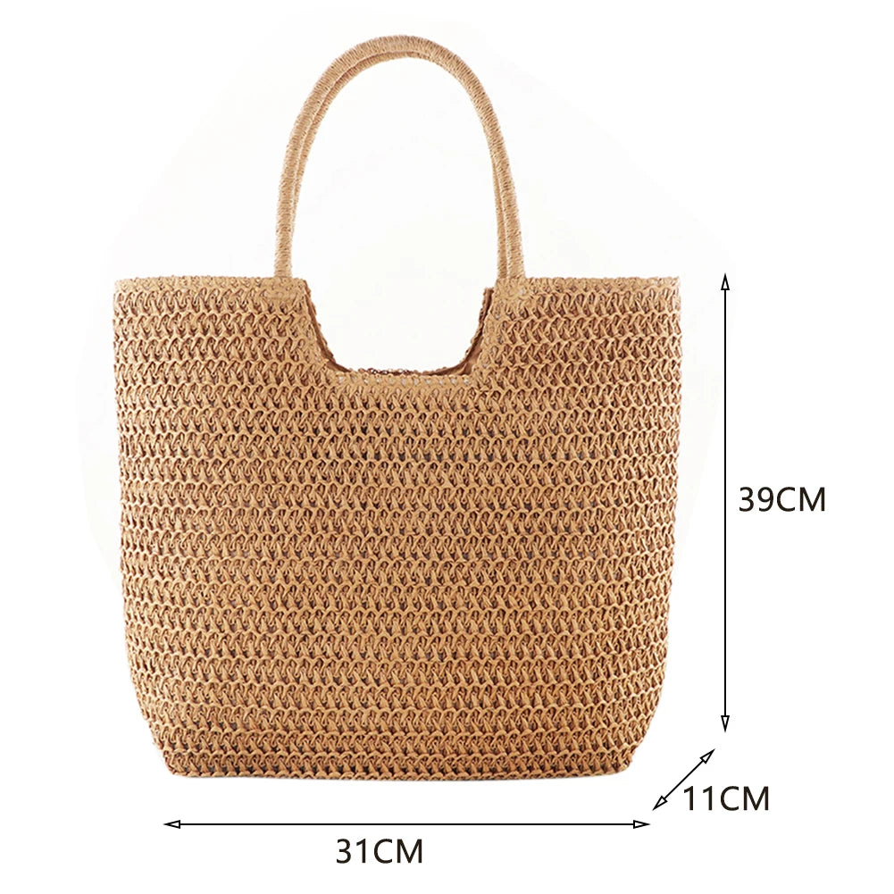 Bolso Tote de Paja para Mujer | Tejido Crochet, Estilo Bohemio | Playa y Viaje