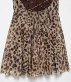 Leopard Print Slip Mini Dress - Backless Spaghetti Strap Party Dress for Women