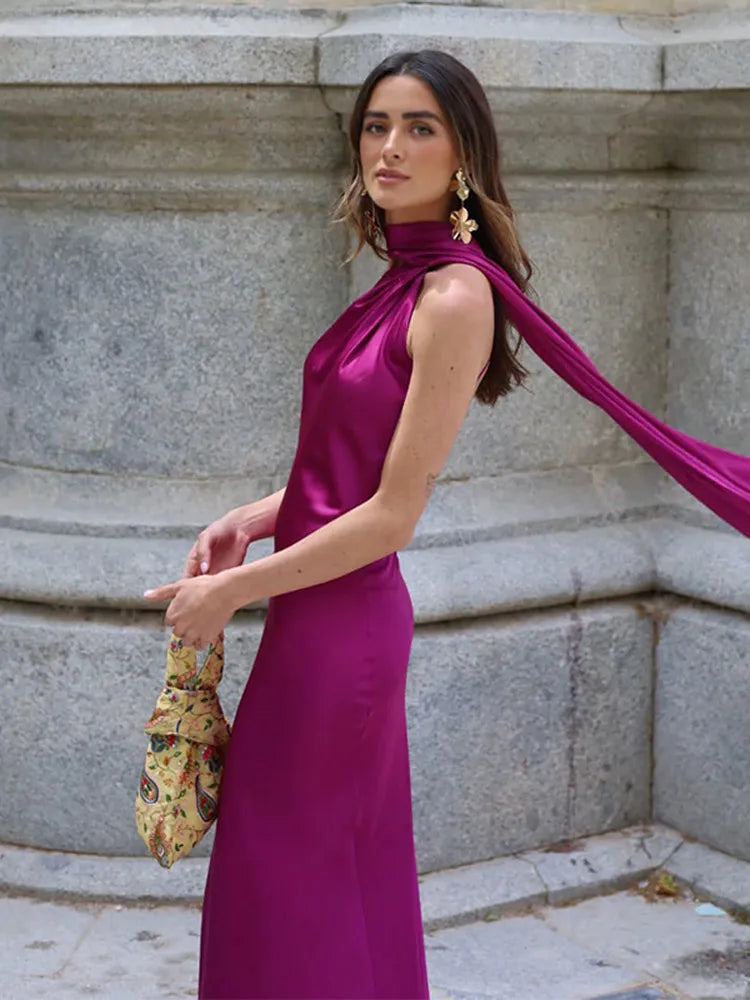 Women's Backless Lace-Up Maxi Dress - Sleeveless Elegant A-Line Party Dress