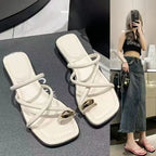Cross Strap Slide Sandals - Lightweight Toe Loop Beach Shoes for Women