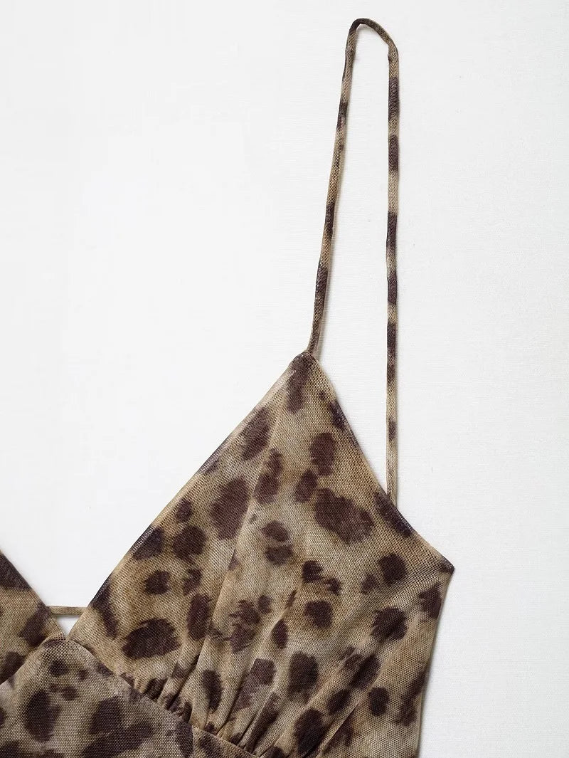 Leopard Print Slip Mini Dress - Backless Spaghetti Strap Party Dress for Women