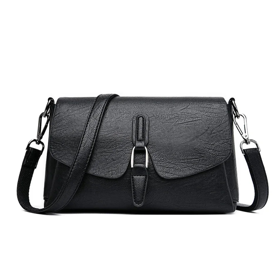 Women's 3-Layer Genuine Leather Shoulder Bag - Crossbody Messenger Purse