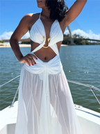 Women's Metal Halter Maxi Dress - Hollow Out Backless Beach Dress