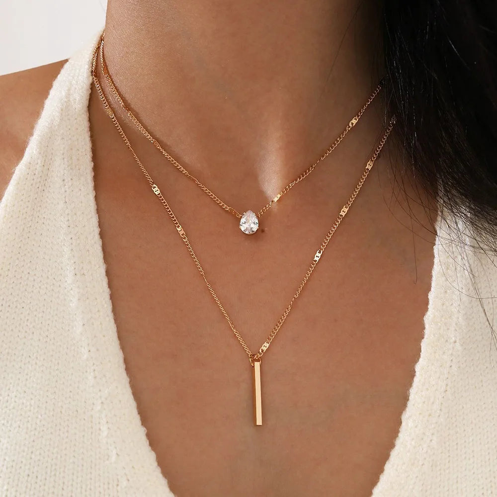 Zircon Pendant Necklace For Women Multilayer Chain