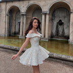 Women's Floral Print Mini Dress - Off Shoulder A-Line Summer Party Dress