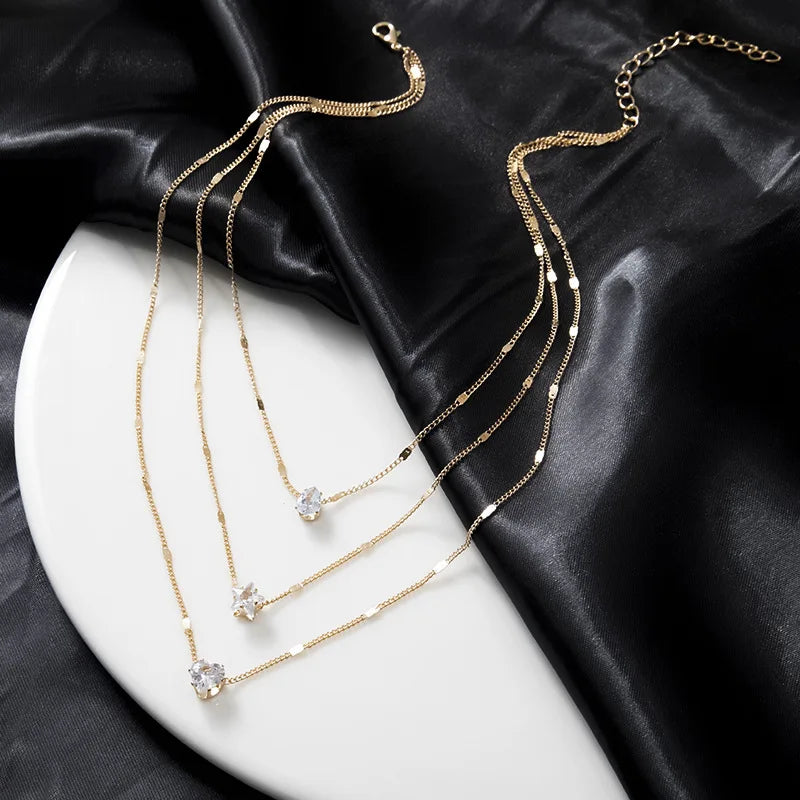 Zircon Pendant Necklace For Women Multilayer Chain