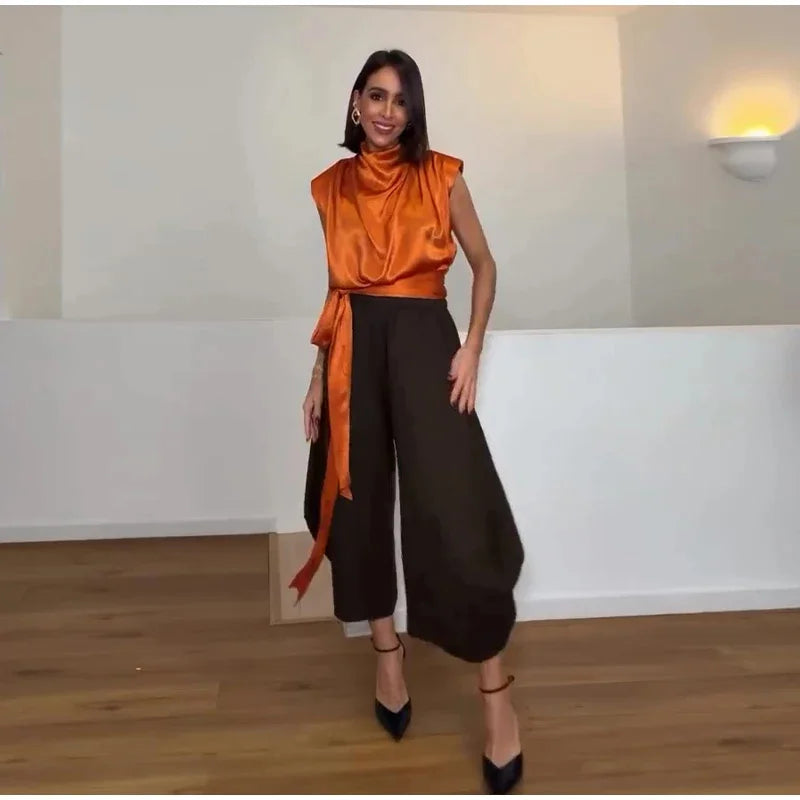 Satin Ribbon Sleeveless Top - Elegant Chic Tank Top for Women