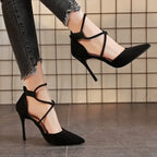 Cross-Strap Roman Sandals - Pointed Toe Stiletto Heels for Women