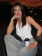 Backless Halter Tank Top - Ruched Swing Collar Skinny Top for Women