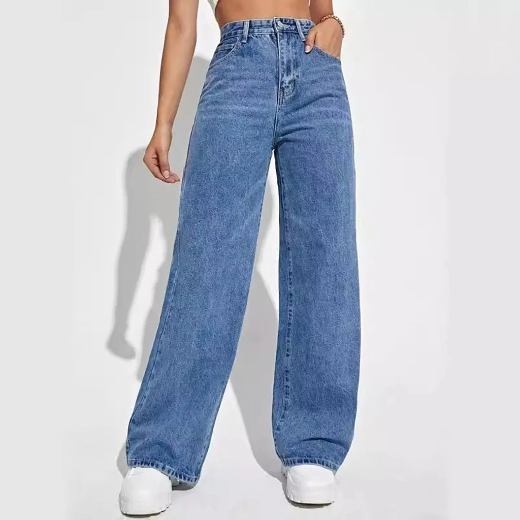 Y2K High Waist Straight Jeans - Retro Baggy Denim Pants for Women