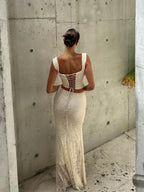 Women's 2-Piece Lace Corset Top and Maxi Skirt Set - Elegant Formal Event Dress