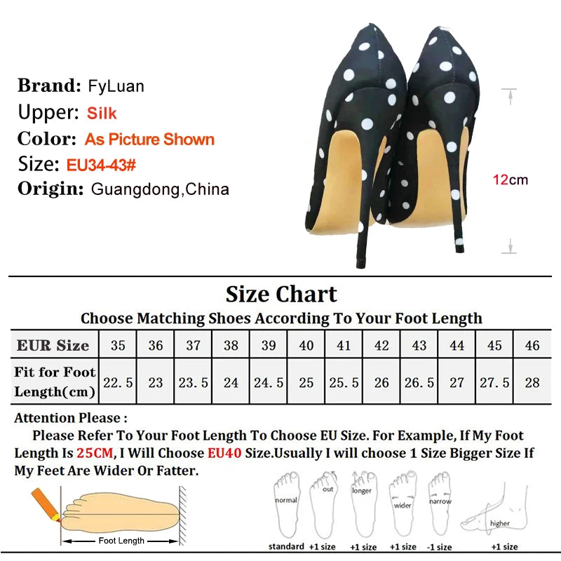 Silk Polka Dot Stiletto Pumps - Pointed Toe High Heels for Women