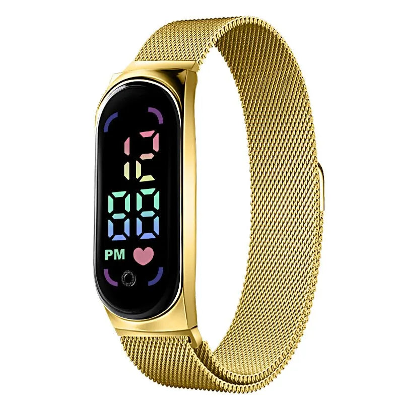LED Women's Digital Watch - Magnetic Strap, Touch Screen, Waterproof