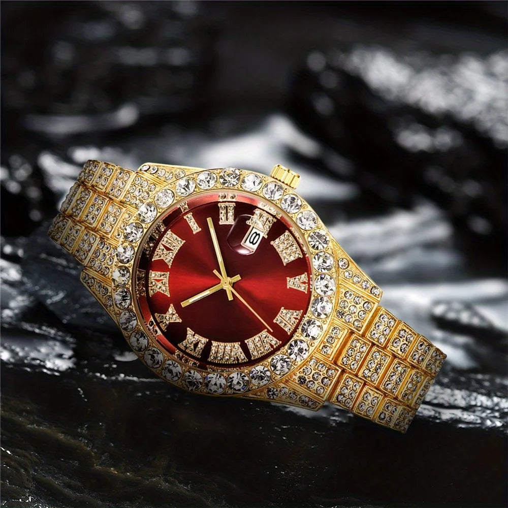 RUNERR Men's Hip Hop Rhinestone Quartz Watch