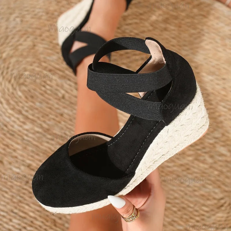 Cover Toe Women's Espadrille Wedge Sandals Ankle Strap Summer Slip-on Comfortable Platform Shoes for Ladies 2026 New Босоножки