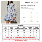Women's Printed Long Sleeve Mini Dress - O-Neck High Waist Pleated A-Line Dress