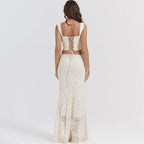 Women's 2-Piece Lace Corset Top and Maxi Skirt Set - Elegant Formal Event Dress