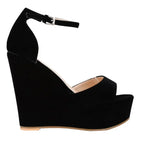 Platform Wedge Sandals - Peep Toe Ankle Strap High Heels for Women