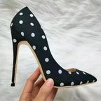 Silk Polka Dot Stiletto Pumps - Pointed Toe High Heels for Women