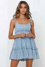 Floral Chiffon Spaghetti Strap Mini Dress - Backless Bow Vacation Dress for Women
