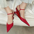 Sculptural Heel Pointed Toe Pumps - Buckle Strap Fashion Heels for Women