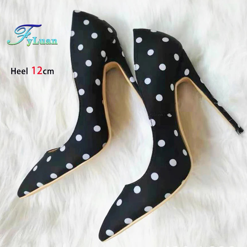 Silk Polka Dot Stiletto Pumps - Pointed Toe High Heels for Women