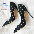 Silk Polka Dot Stiletto Pumps - Pointed Toe High Heels for Women
