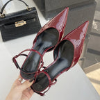 Sculptural Heel Pointed Toe Pumps - Buckle Strap Fashion Heels for Women