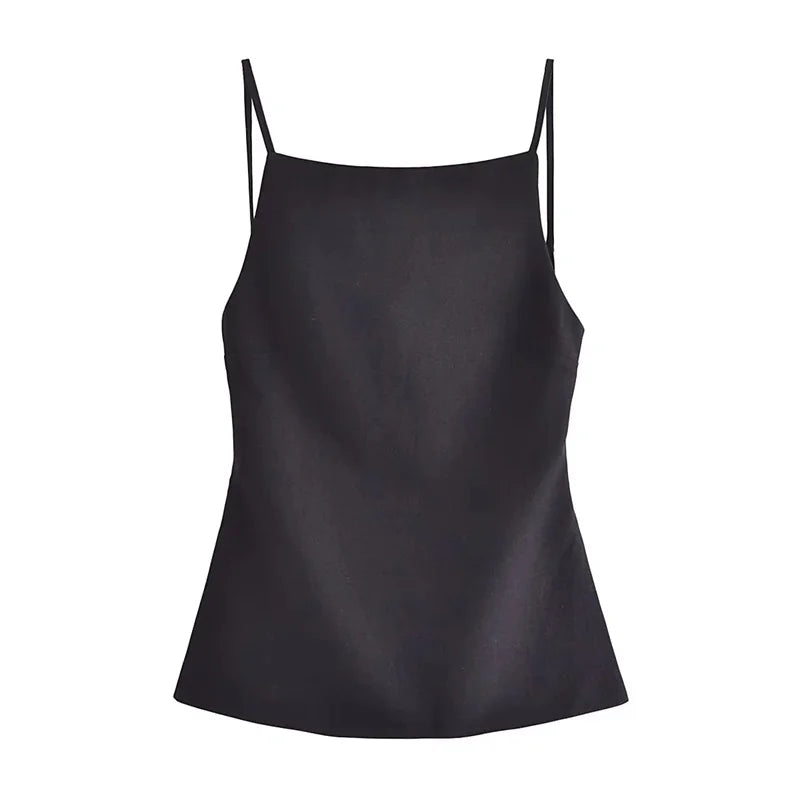 Women's Backless Cami Crop Top - Sleeveless Strappy Party Top