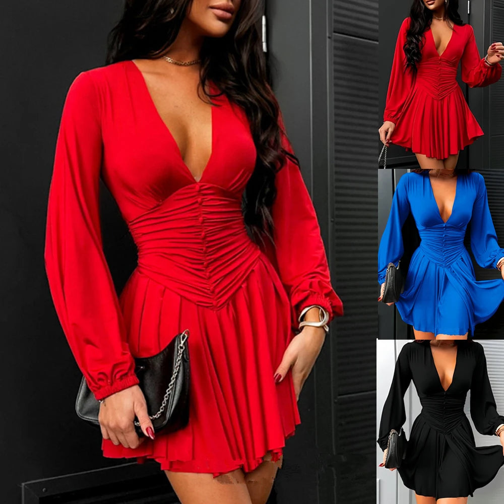 V-Neck Mini Dress Short Sleeve Casual Summer Dress