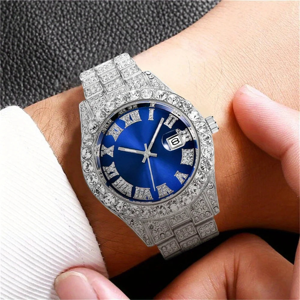 RUNERR Men's Hip Hop Rhinestone Quartz Watch