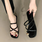 Cross Strap Slide Sandals - Lightweight Toe Loop Beach Shoes for Women