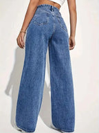 Y2K High Waist Straight Jeans - Retro Baggy Denim Pants for Women
