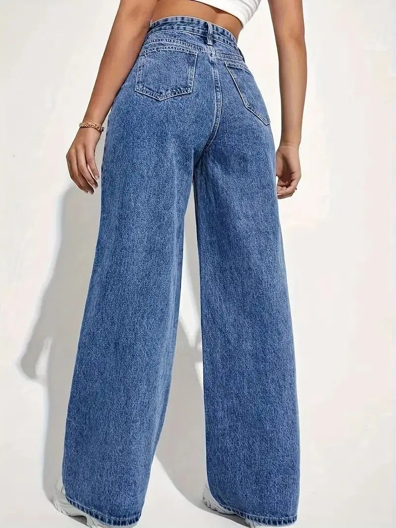 Y2K High Waist Straight Jeans - Retro Baggy Denim Pants for Women