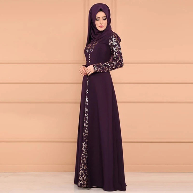 Muslim Abaya Kaftan Dress - Long Sleeve Maxi Robe for Women