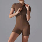 Yoga suit women's jumpsuit summer zipper short sleeved shorts yoga jumpsuit women's dance fitness tight fitting sports jumpsuit