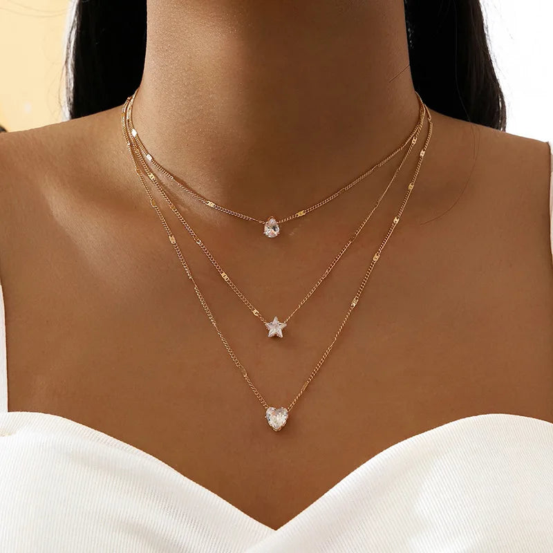 Zircon Pendant Necklace For Women Multilayer Chain