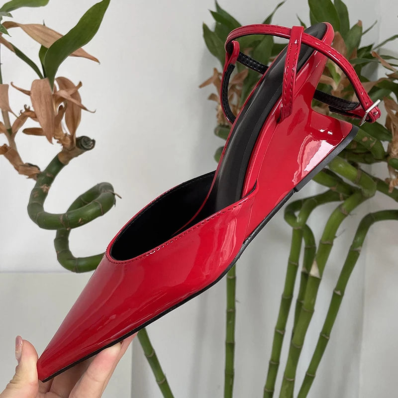 Sculptural Heel Pointed Toe Pumps - Buckle Strap Fashion Heels for Women