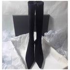 Pointed Toe Knee-High Boots - Square Heel Side Zip Suede Boots for Women