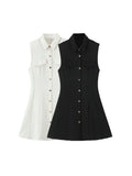 Women's Button-Front Lapel Mini Dress - Sleeveless A-Line Casual Dress