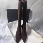 Pointed Toe Knee-High Boots - Square Heel Side Zip Suede Boots for Women