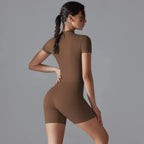 Yoga suit women's jumpsuit summer zipper short sleeved shorts yoga jumpsuit women's dance fitness tight fitting sports jumpsuit