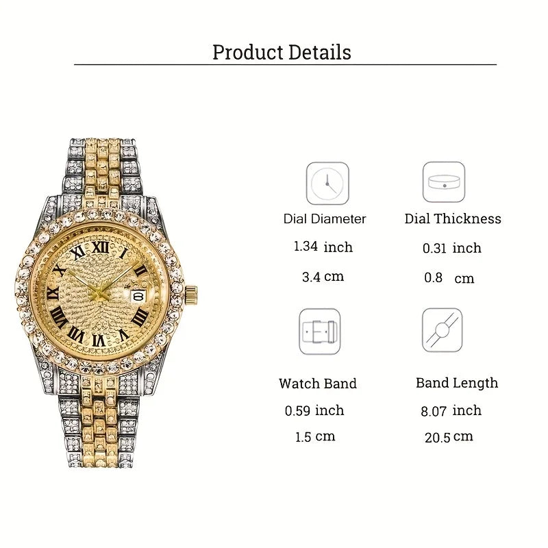 RUNERR Men's Hip Hop Rhinestone Quartz Watch
