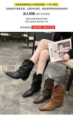 Retro Western Cowboy Boots - Pointed Toe Block Heel Mid-Calf Boots for Women