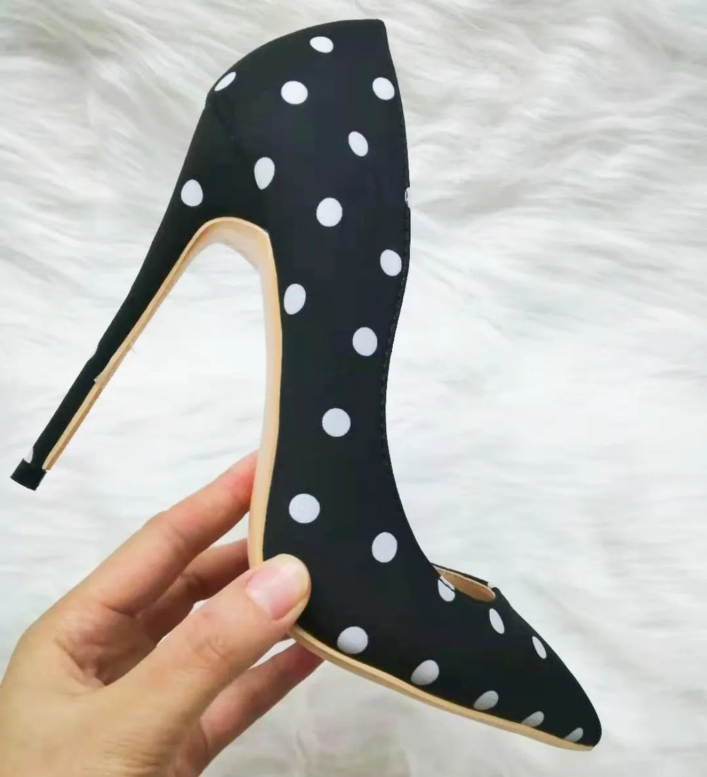 Silk Polka Dot Stiletto Pumps - Pointed Toe High Heels for Women