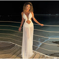 Women's Metal Halter Maxi Dress - Hollow Out Backless Beach Dress
