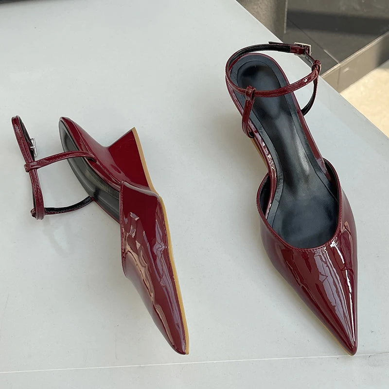 Sculptural Heel Pointed Toe Pumps - Buckle Strap Fashion Heels for Women