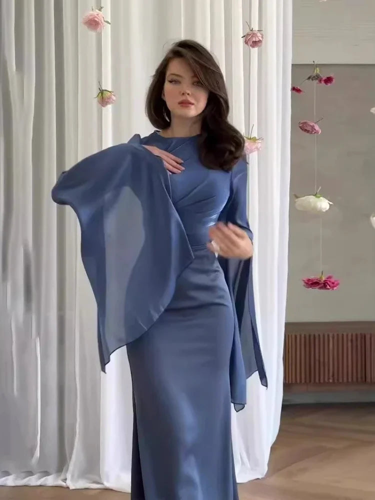 Women's Satin Slim Party Dress - Elegant Kaftan Abaya for Eid & Summer