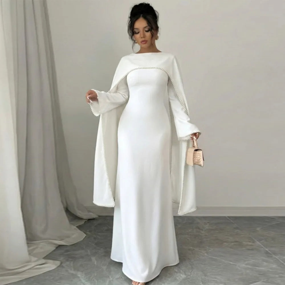 Beaded Satin Party Abaya - Diamond Caftan Robe for Women